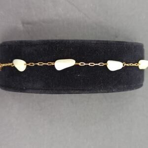 Vintage Coquette Dainty Gold Tone Mother of Pearl Shell Bracelet Dainty Bridal